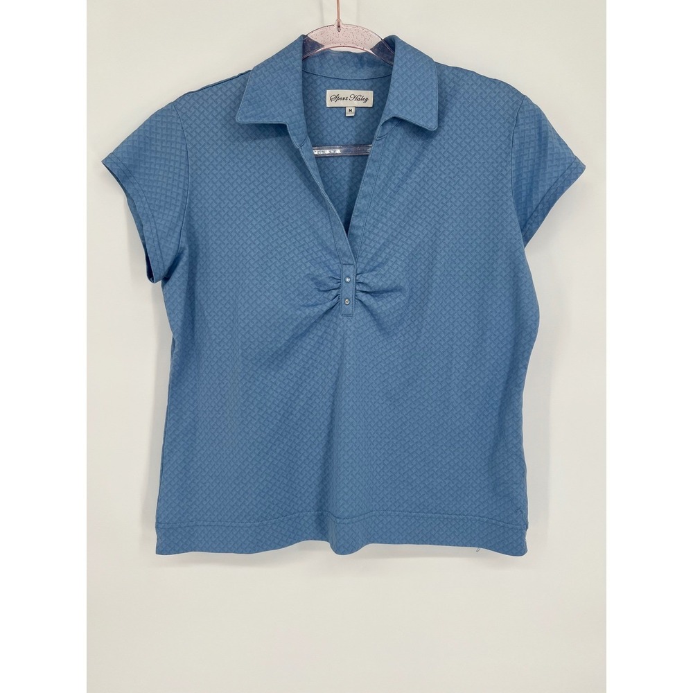 Sport Haley Golf Polo Shirt Textured Button Up Short Sleeve Blue Top M